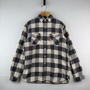 Polo Ralph Lauren Flannel Work Shirt Mens Large Gray Buffalo Check Twill Utility
